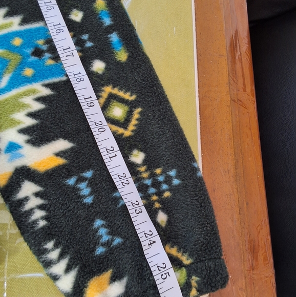 mens free nature fleece 1/4 zip pullover hoodie green aztec print warm sz m euc - Picture 7 of 9
